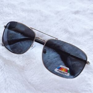 Troy Black w/ Silver Rims Rectangular Polarized Sunglasses